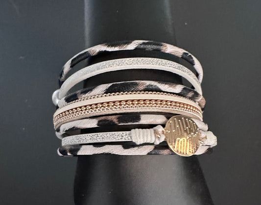 Leopard and Gold 7 Strand Bracelet with Magnetic Closure