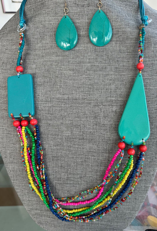 Beads and Acrylic Necklace with Earrings