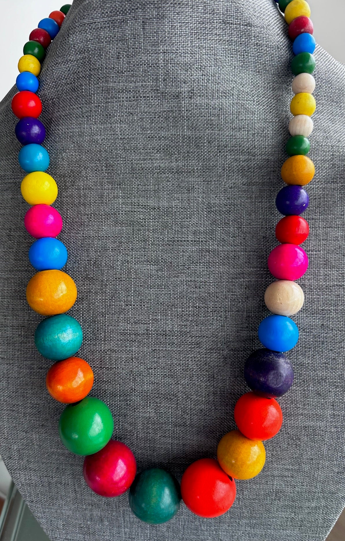 Multi-colored Wood Necklace  14" long