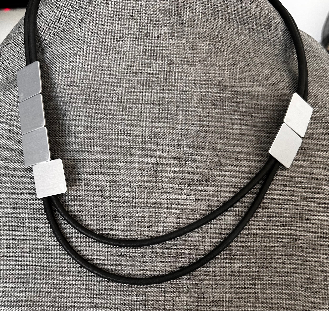 Two Strand Rubber Necklace with Aluminum Squares