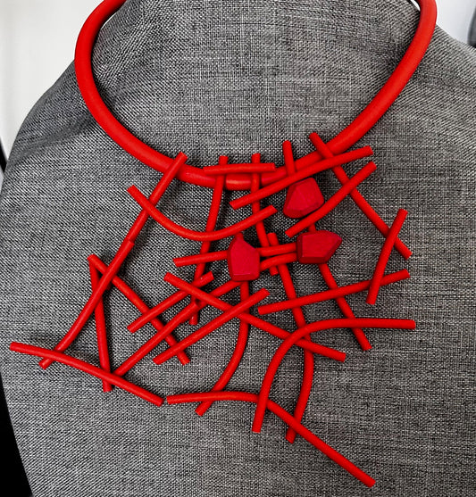 Red Rubber/Wood Necklace